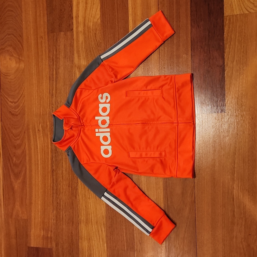 Adidas Boys Orange/Gray Tricot Jacket Size 5
